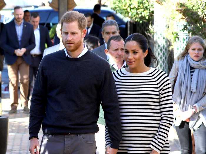 The duchess wore a striped sweater on the couple