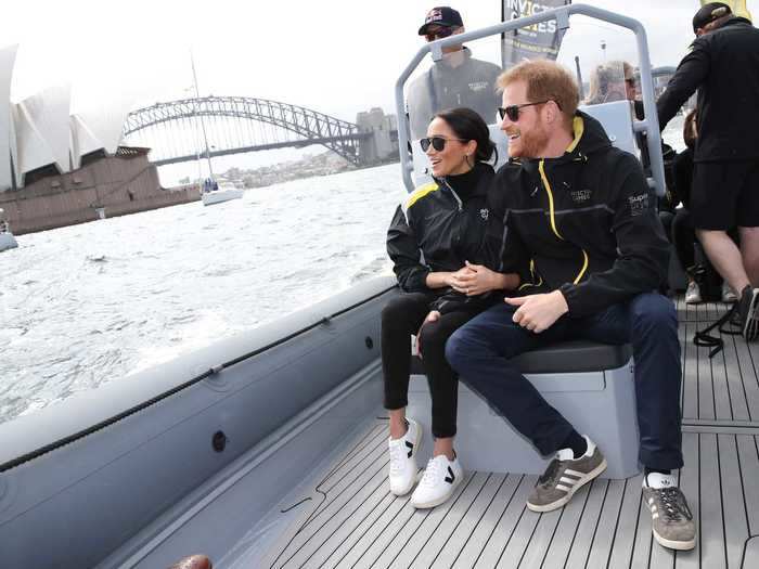 When Markle and Prince Harry watched the sailing final for the Invictus Games in Sydney, Australia, the duchess wore a pair of white Veja sneakers with jeans and a windbreaker.