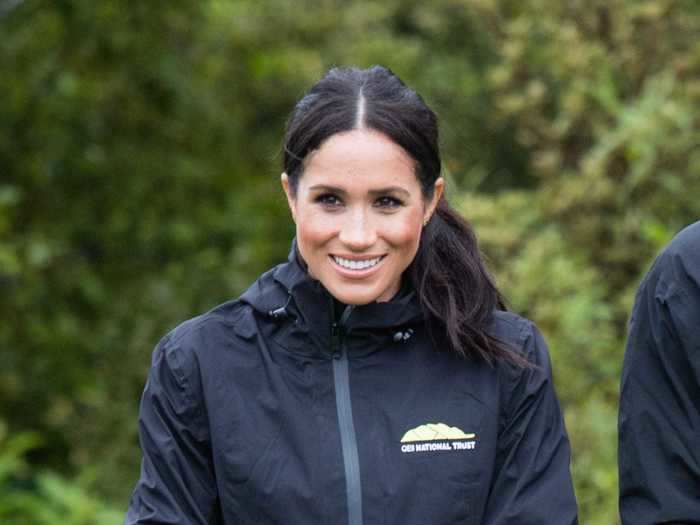 The couple continued their royal tour in Auckland, New Zealand, where the duchess wore jeans and a rain jacket.