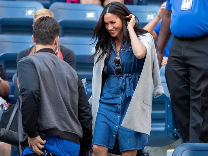 Markle wore a J.Crew denim shirtdress at the 2019 US Open tennis tournament in New York City.