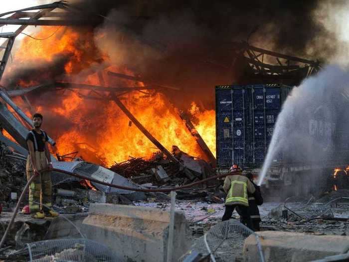 Emergency workers rushed onto the scene to attend to the wounded, as well as to battle fires in the wake of the explosion.