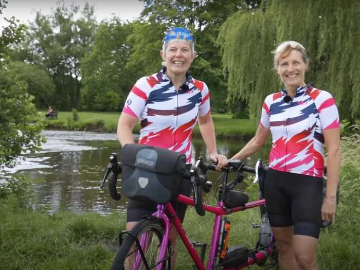 Two women broke the record for the fastest trip around the world on a tandem bike.