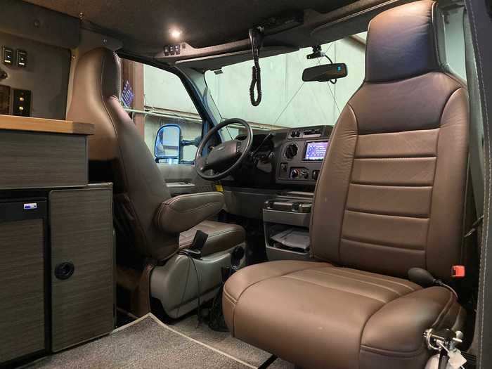 The passenger seat can swivel back to be used as extra leisure seating.