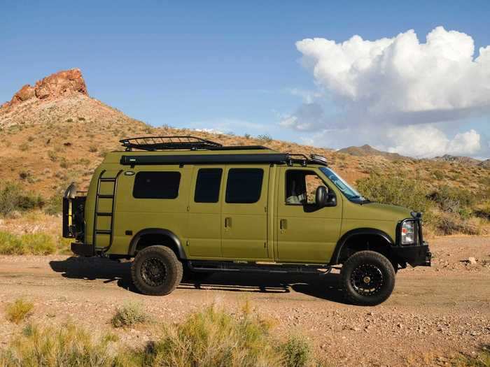 The van has various upgrades that give it its overlanding capabilities, such as improved axles and shocks, a front stabilizer bar, and custom shocks, to name a few.