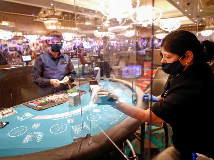 Las Vegas casinos reopened on June 4, with safety measures such as plexiglass shields, handwashing stations, and mask requirements in place, according to Business Insider.