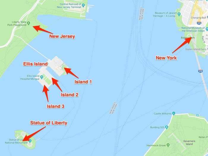 Ellis Island is actually made up of three smaller islands which were not-so creatively named Island 1, Island 2, Island 3.