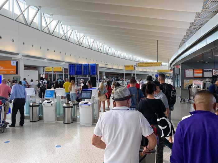 All passengers, instead, were funneled to a smaller line that backed up into the terminal.