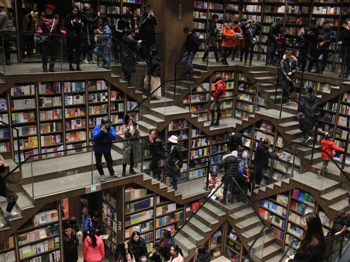 Located in Chongqing, China, the Zhongshuge Bookstore is a labyrinth of stairs and mirrors.