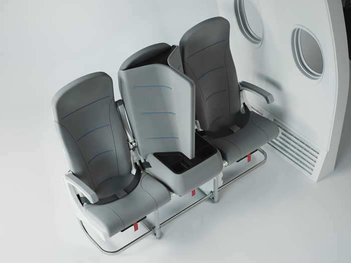 This seat design similarly separates passengers from one another, but also blocks off the middle seat for more distance between passengers.