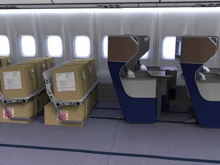 Design firm Haeco sees a future in which passengers share the airplane cabin with cargo, allowing for more social distance.