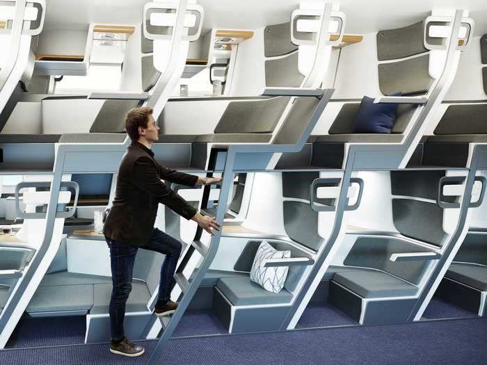 Double-decker plane seats could allow economy passengers to lie flat and socially distance.