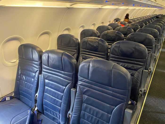 The rest of the plane consists of standard economy seats with "deluxe leather" and seat pitches as low as 28 inches.