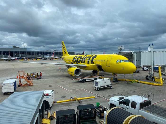 Our aircraft was this six-year-old Airbus A320 complete with sharklet wing add-ons and painted in Spirit