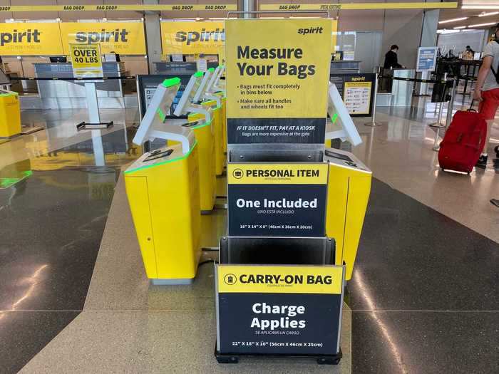 Scattered in the check-in and gate area were measurement stations for bags since a carry-on doesn