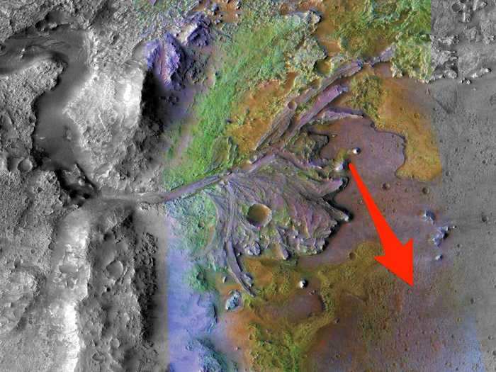 nasa mars 2020 rover landing site jezero crater labeled