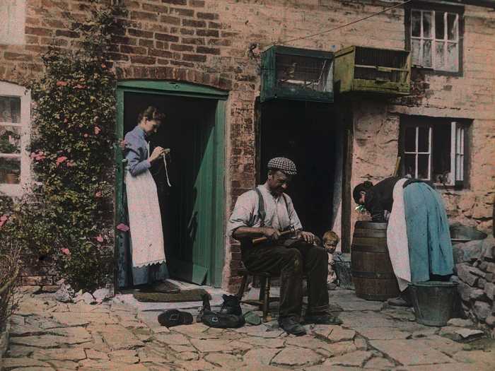 Arthur E. Morton, honorary secretary of the Society of Colour Photographers, photographed a cobbler in 1912.