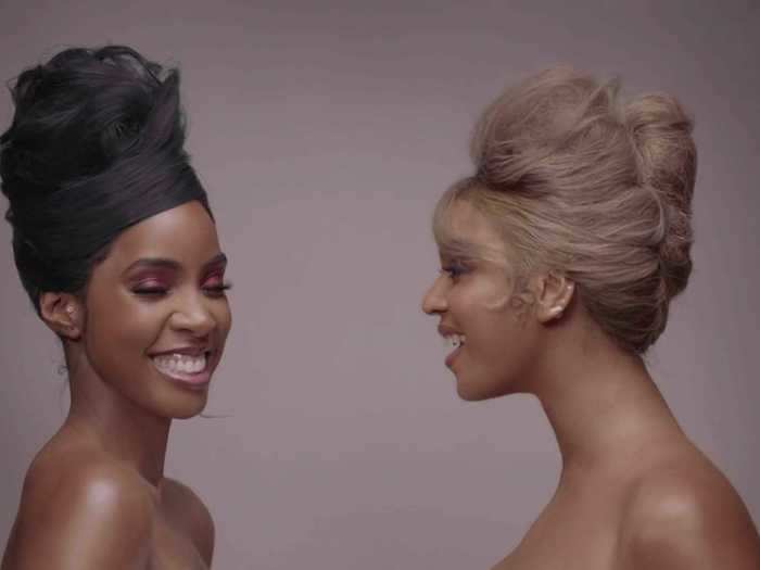 Kelly Rowland reappears throughout the song, posing in intimate settings with Beyoncé.