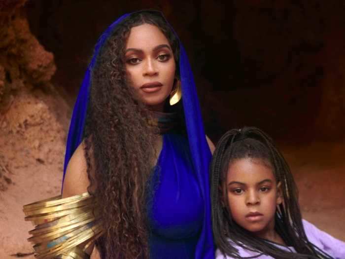 Blue Ivy makes her first appearance while Beyoncé sings, "I