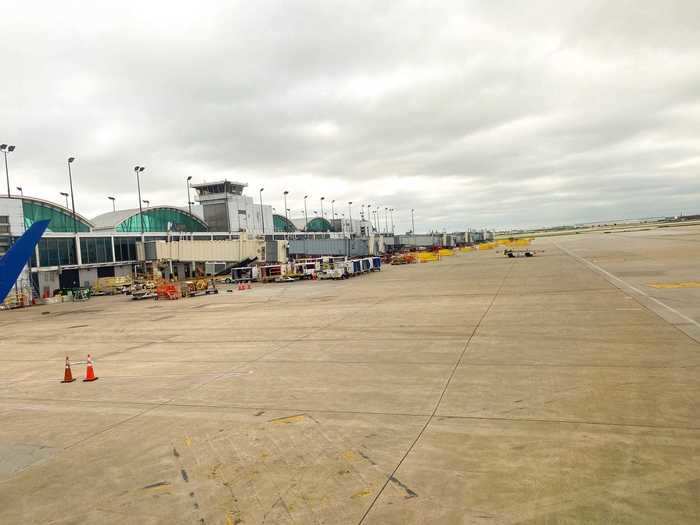 There was not another plane in sight on our side of the concourse, normally used by American Airlines.