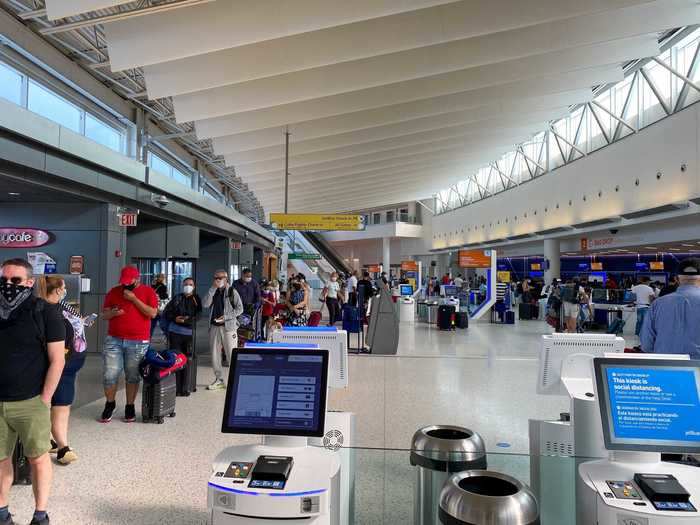 One, smaller line was used for all passengers – regardless of whether they had purchased expedited screening or had TSA PreCheck – that backed up into the terminal.