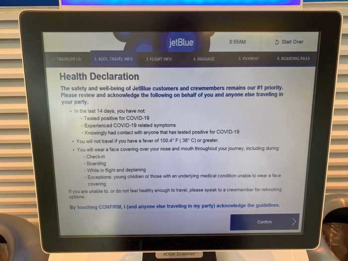 I continued with the check-in process on the kiosk to see what else was different. Everything was very much the same but I did have to acknowledge a health declaration.