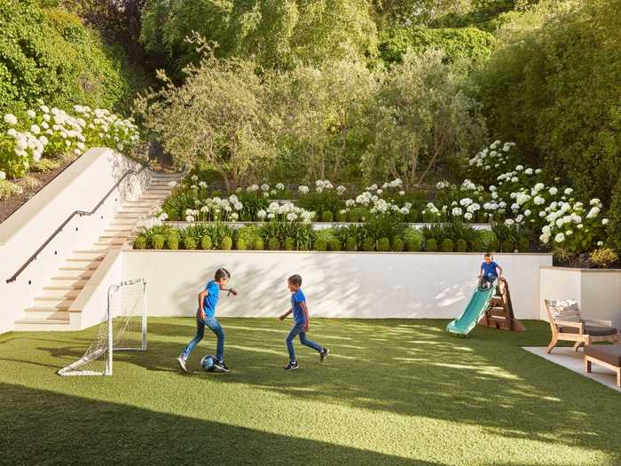 The lower level also has a separate entrance from the lawn to the mudroom.