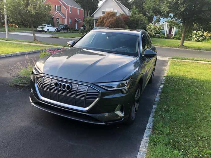 The Audi e-tron arrived in my driveway wearing a handsome "Daytona Gray" paint job — $600 extra. The base price was $74,800, but the as-tested cost was $89,190, after quite a few options entered the picture.