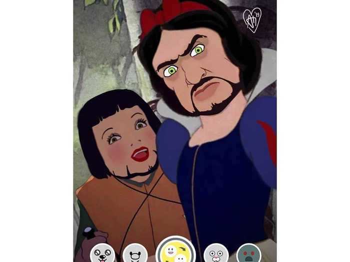 Muksin also dabbles in updating the Disney movies into modern times, like with this downright frightening use of the Face Swap filter on Snapchat.