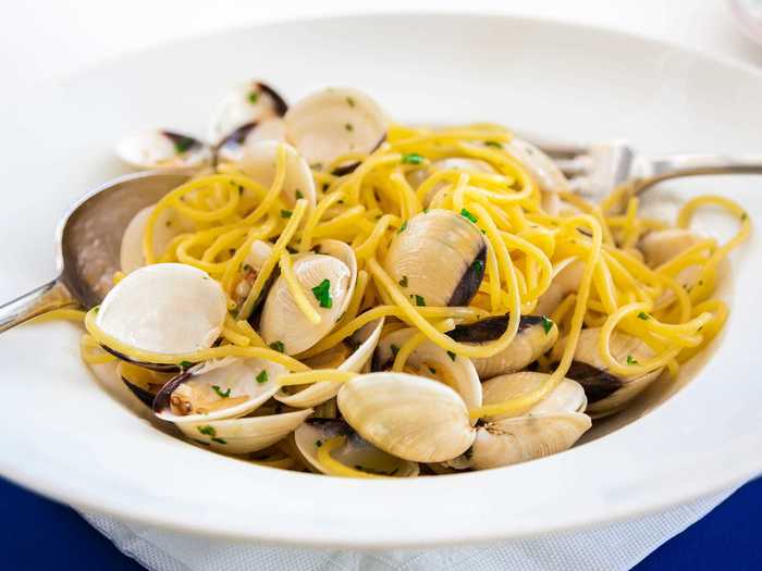 Pasta with clams is a classic, seafood-heavy pasta entrée.