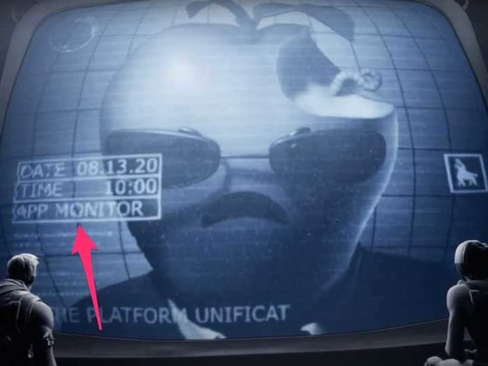 The apple-headed dictator in the video is labeled "App Monitor" in reference to Epic