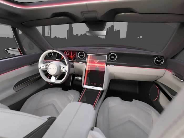 Its 17-inch touchscreen appears straight off of a Model S, and its pop-out door handles look that way as well.