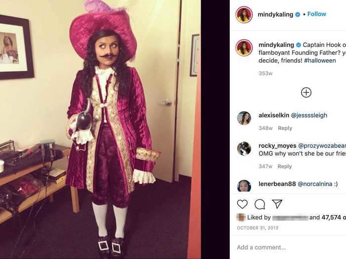 That same year, Mindy Kaling celebrated Halloween in a Captain Hook costume.