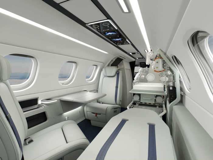 With a price tag of $9.45 million – not including the medical equipment – the Phenom is also great value for money compared to similar light jets with smaller and less capable cabins.