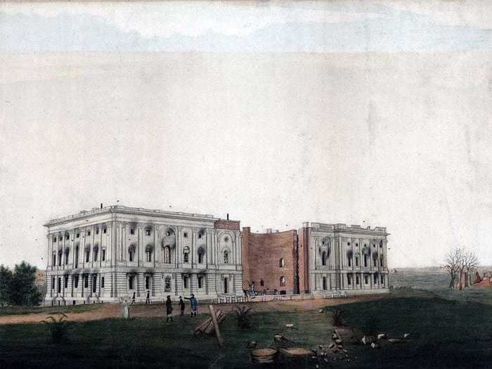 In 1814, British troops set the Capitol on fire during the War of 1812, leaving it in ruins.