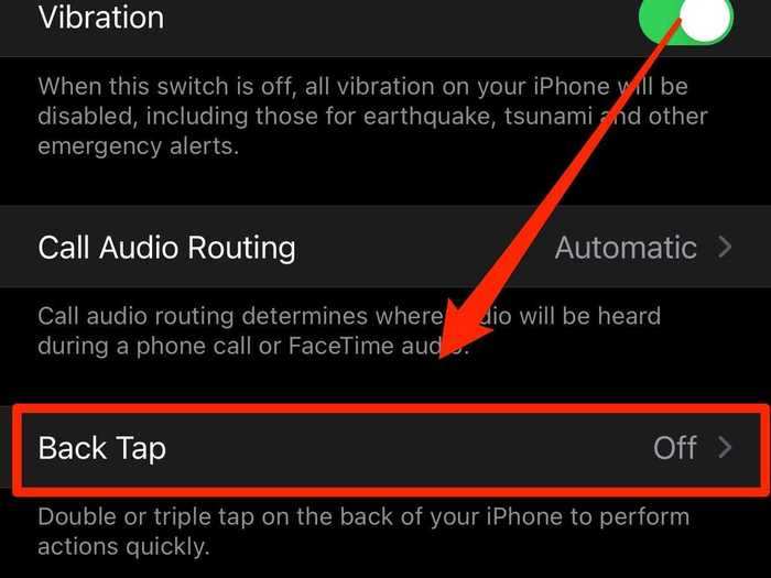 Scroll down and choose "Back Tap."