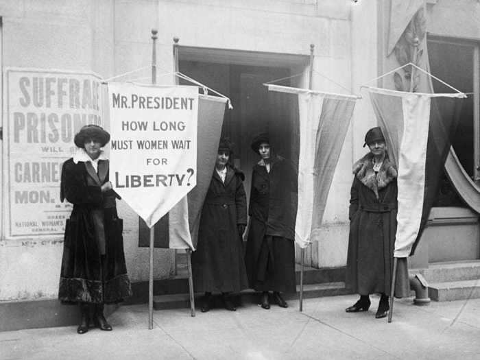 Suffragists picketed outside the Metropolitan Opera House in 1919 where President Wilson was speaking to the League of Nations.