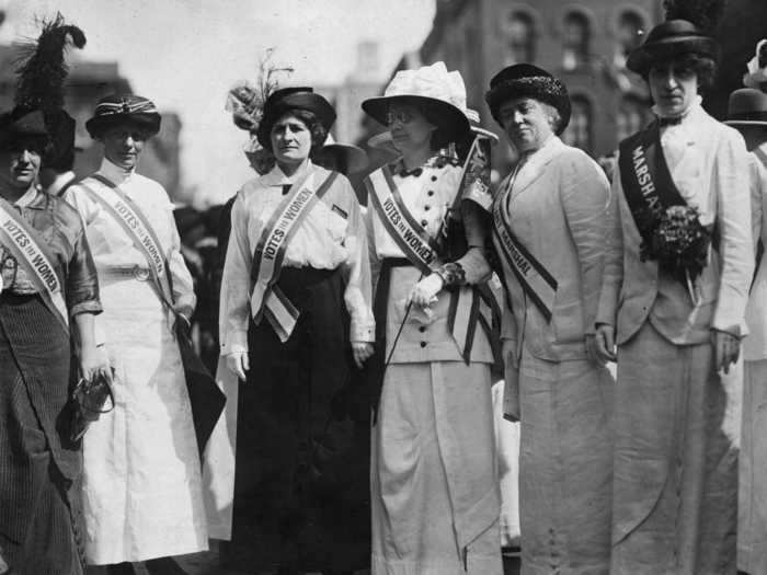 The iconic "Votes for women" sashes were a mainstay in suffragettes