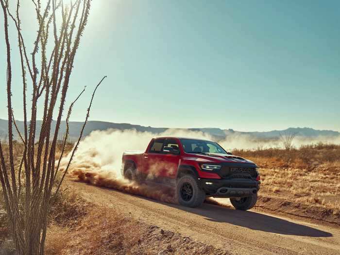 To build the truck — dubbed the 2021 Ram 1500 TRX — Ram took its 1500 pickup and crammed in a supercharged, 6.2-liter V8 that it says is good for 702 horsepower and 650 pound-feet of torque.