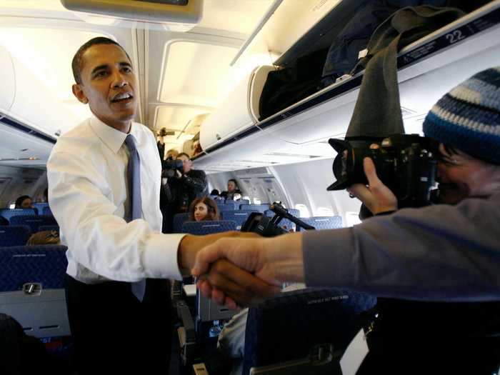 Press will often fly on these planes and candidates will sometimes head to the back of the plane for interviews, press conferences, and other impromptu appearances.