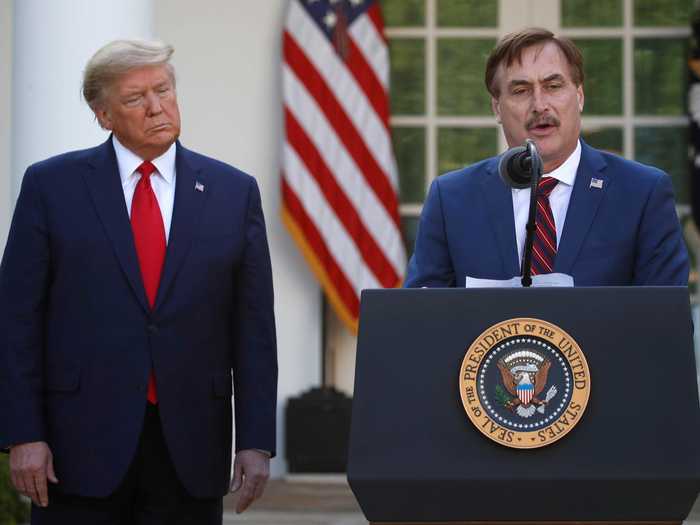 In March, Lindell appeared at a White House press briefing to announce that he was converting production at MyPillow to produce up to 50,000 face masks for health workers at the front lines of the pandemic.