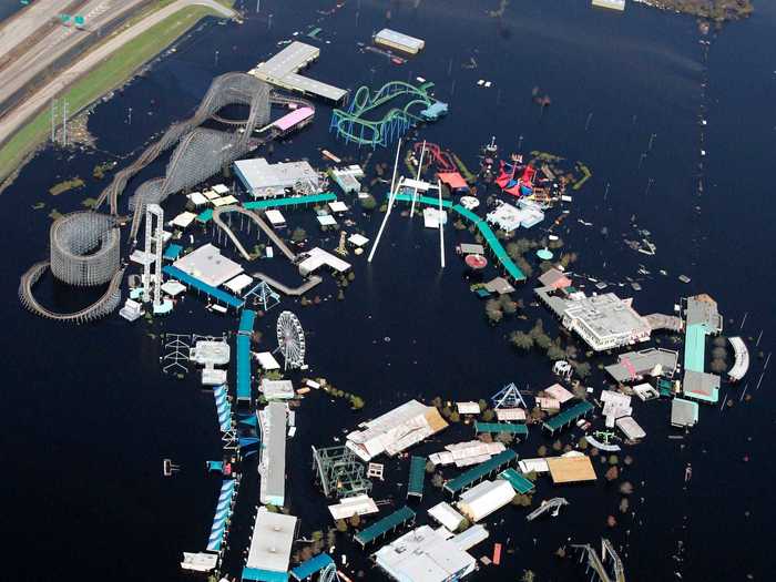 The Six Flags was left submerged in floodwaters in the aftermath of Hurricane Katrina in August 2005.