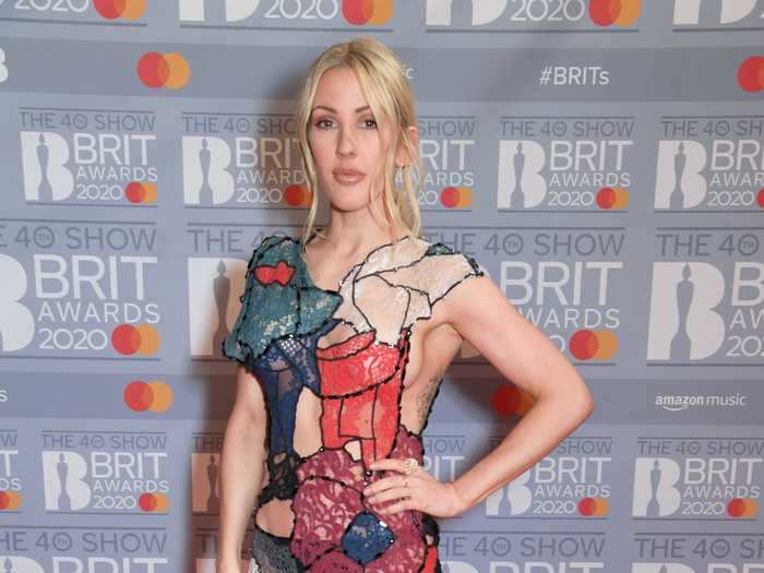 Ellie Goulding attended the 2020 BRIT Awards wearing a sheer, patchwork dress from Koche