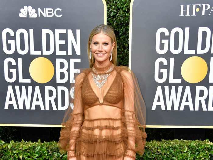 Gwyneth Paltrow wore a completely see-through Fendi gown with a matching bralette to the 2020 Golden Globes in January.