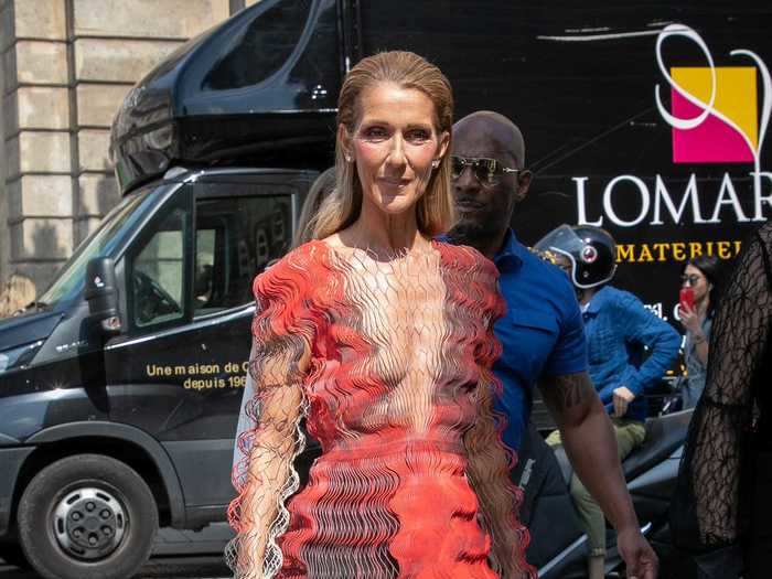 Céline Dion hit the streets in a transparent dress by Iris van Herpen during Haute Couture Paris Fashion Week in July.