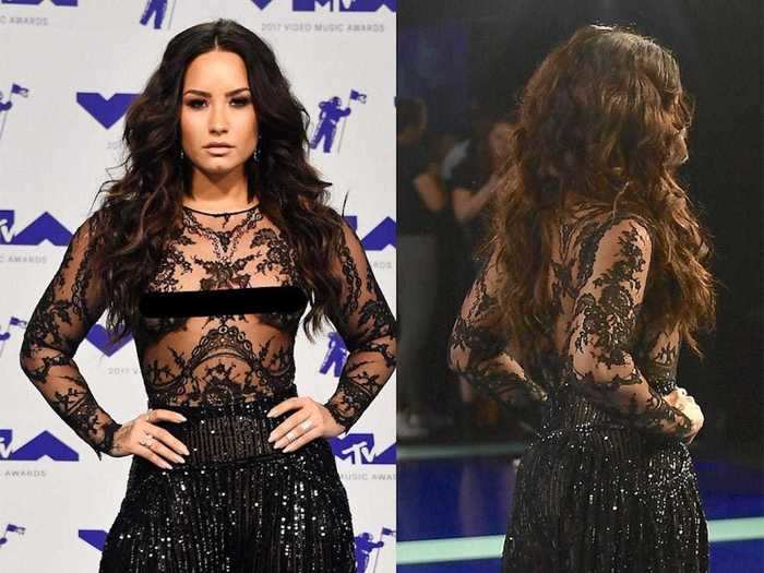 At the MTV Video Music Awards in August 2017, Demi Lovato wore a completely sheer bodysuit tucked into harem-style pants.