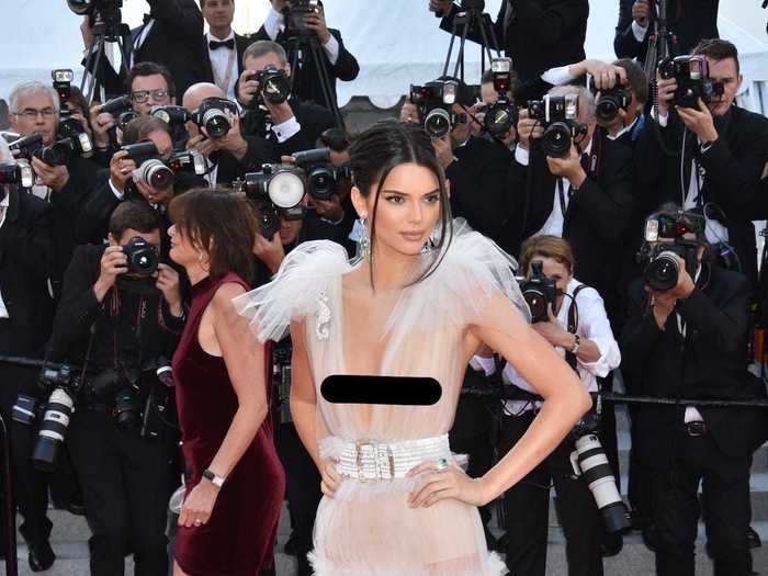 Jenner went sheer yet again while walking down the Cannes red carpet.