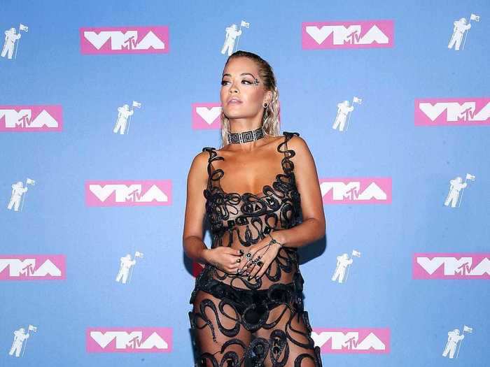 Rita Ora attended the MTV Video Music Awards in August 2018 wearing a design by Giuseppe Zanotti.