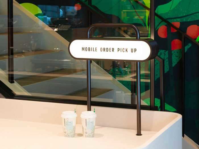 You can pick up your drinks on the first floor of the new Tokyo storefront after placing your order on the Starbucks app.