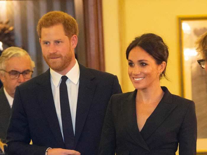 Markle hopped on the "no pants" fashion trend in 2018 with this tuxedo dress.