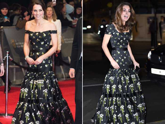 Middleton wore an off-the-shoulder dress to the BAFTAs in 2017.